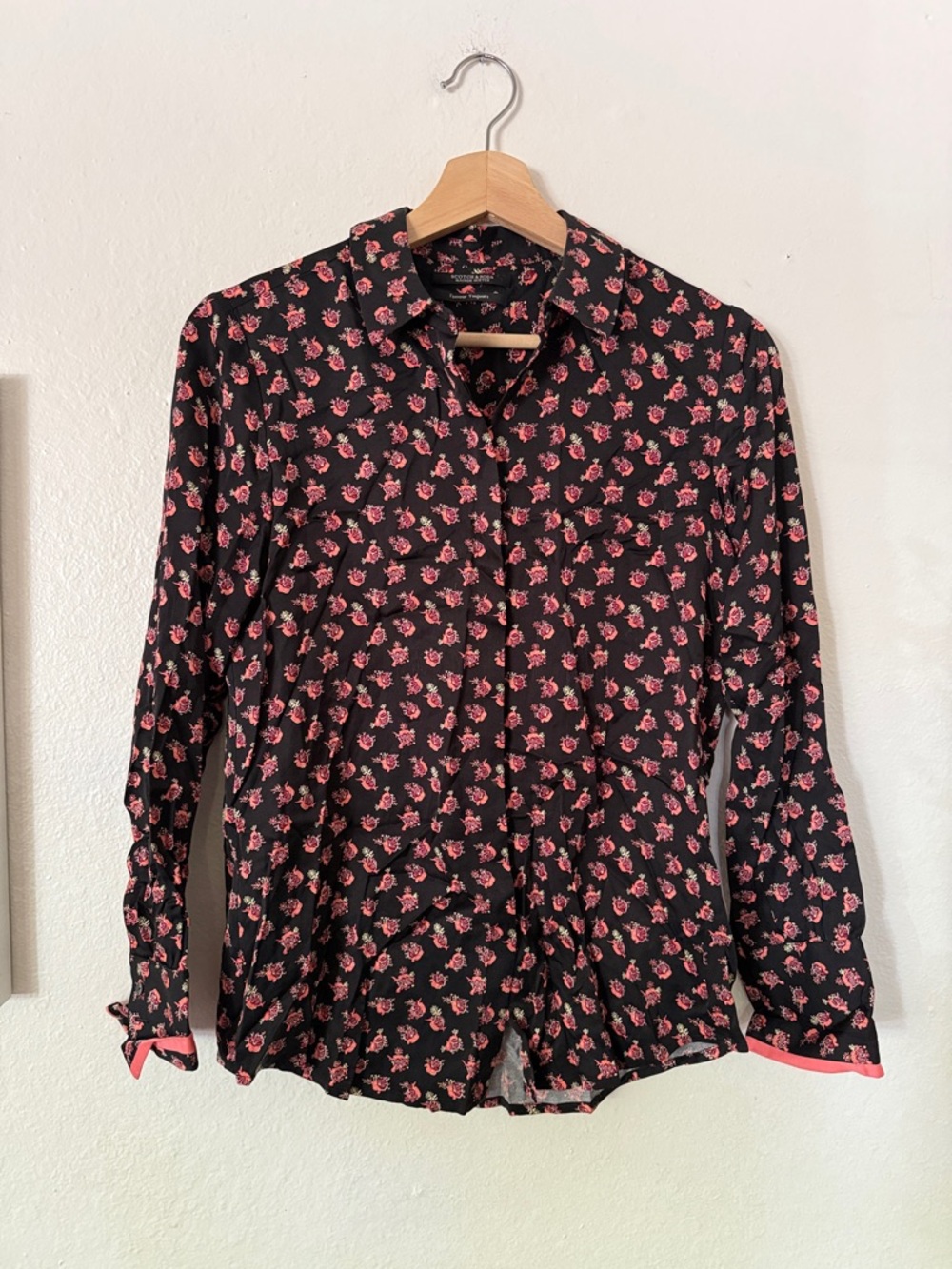 Scotch & Soda Madison Scotch Button-Front Floral Shirt in Black & Pink Sz XS